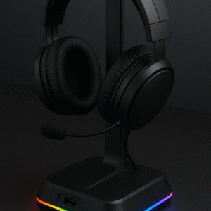 custom rgb gaming headset stand with usb charging port